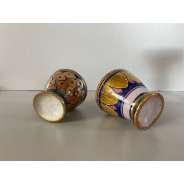 SET 3 pz PORTAUOVO/ALZATA CERAMICA ICAP Gualdo Tadino MAIOLICA LUSTRO ORO BLU