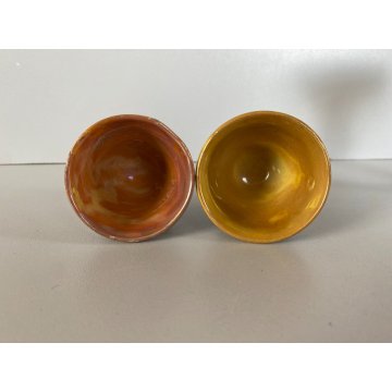 SET 3 pz PORTAUOVO/ALZATA CERAMICA ICAP Gualdo Tadino MAIOLICA LUSTRO ORO BLU