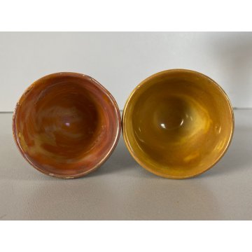 SET 3 pz PORTAUOVO/ALZATA CERAMICA ICAP Gualdo Tadino MAIOLICA LUSTRO ORO BLU