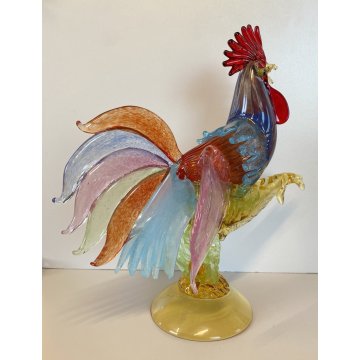 GRANDE FIGURA GALLO VETRO MURANO Paolo Venini POLICROMO ROOSTER 35cm MID-CENTURY