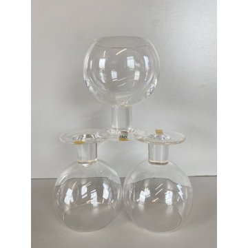 SET 3 CALICI CRISTALLO Arnolfo di Cambio DESIGN Sergio Asti "Perbere" 12cm/h '60