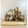 RARO GRUPPO SCULTOREO PORCELLANA A. Borsato Ottuagenari ANZIANI con CANE VINTAGE