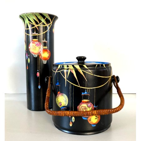 RARO BARATTOLO e VASO Crown Ducal Ware ENGLAND DECORO CHINESE LANTERN ART DECO'
