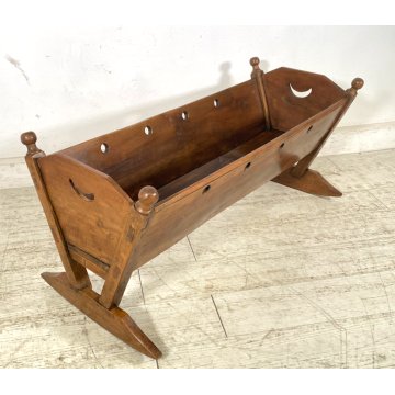 ANTICA CULLA DONDOLO LEGNO NOCE PORTA RIVISTE BAMBOLA LETTO FIORIERA EPOCA '800