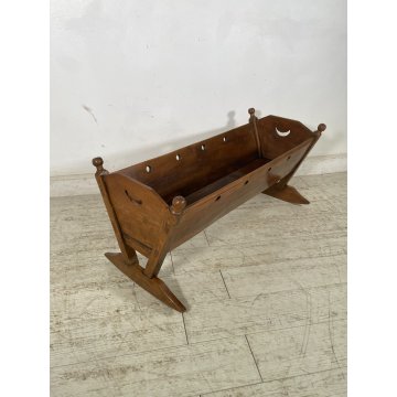 ANTICA CULLA DONDOLO LEGNO NOCE PORTA RIVISTE BAMBOLA LETTO FIORIERA EPOCA '800