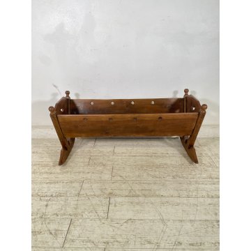 ANTICA CULLA DONDOLO LEGNO NOCE PORTA RIVISTE BAMBOLA LETTO FIORIERA EPOCA '800