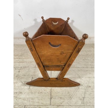ANTICA CULLA DONDOLO LEGNO NOCE PORTA RIVISTE BAMBOLA LETTO FIORIERA EPOCA '800