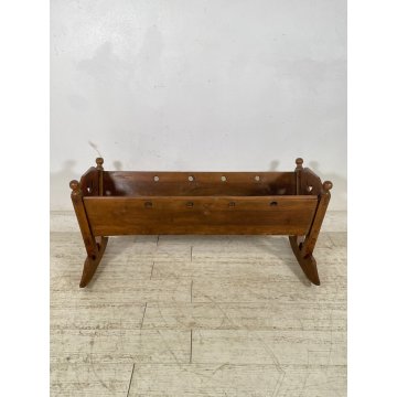ANTICA CULLA DONDOLO LEGNO NOCE PORTA RIVISTE BAMBOLA LETTO FIORIERA EPOCA '800