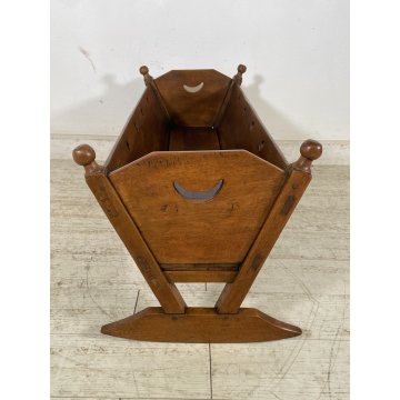ANTICA CULLA DONDOLO LEGNO NOCE PORTA RIVISTE BAMBOLA LETTO FIORIERA EPOCA '800