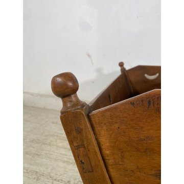 ANTICA CULLA DONDOLO LEGNO NOCE PORTA RIVISTE BAMBOLA LETTO FIORIERA EPOCA '800