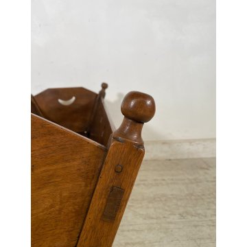 ANTICA CULLA DONDOLO LEGNO NOCE PORTA RIVISTE BAMBOLA LETTO FIORIERA EPOCA '800