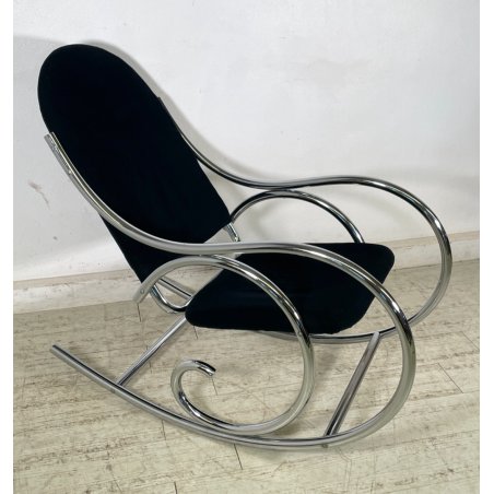 SEDIA A DONDOLO POLTRONA ANNI 70 DESIGN MILO BAUGHMAN VINTAGE METALLO CROMATO