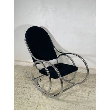 SEDIA A DONDOLO POLTRONA ANNI 70 DESIGN MILO BAUGHMAN VINTAGE METALLO CROMATO