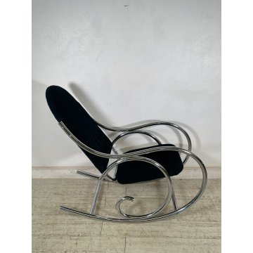 SEDIA A DONDOLO POLTRONA ANNI 70 DESIGN MILO BAUGHMAN VINTAGE METALLO CROMATO