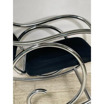 SEDIA A DONDOLO POLTRONA ANNI 70 DESIGN MILO BAUGHMAN VINTAGE METALLO CROMATO