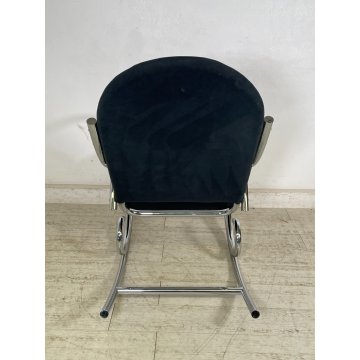 SEDIA A DONDOLO POLTRONA ANNI 70 DESIGN MILO BAUGHMAN VINTAGE METALLO CROMATO