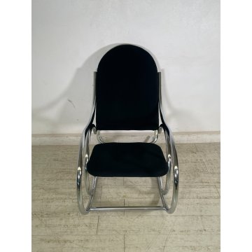 SEDIA A DONDOLO POLTRONA ANNI 70 DESIGN MILO BAUGHMAN VINTAGE METALLO CROMATO