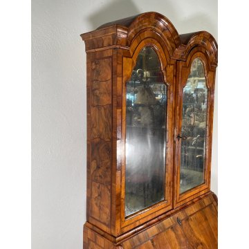 ANTICO TRUMEAU RIBALTA SCRITTOIO EPOCA '900 RADICA DI NOCE LATRONATO VETRINA