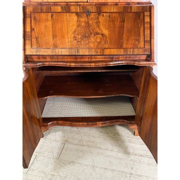 ANTICO TRUMEAU RIBALTA SCRITTOIO EPOCA '900 RADICA DI NOCE LATRONATO VETRINA