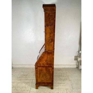 ANTICO TRUMEAU RIBALTA SCRITTOIO EPOCA '900 RADICA DI NOCE LATRONATO VETRINA