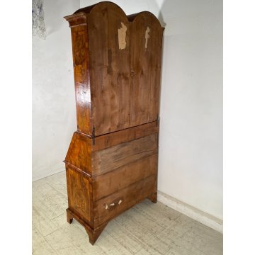 ANTICO TRUMEAU RIBALTA SCRITTOIO EPOCA '900 RADICA DI NOCE LATRONATO VETRINA