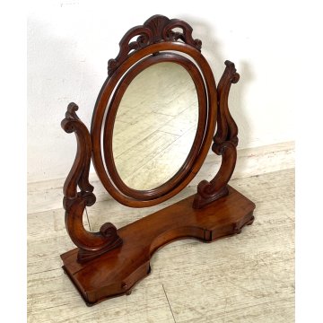 ANTICA PSICHE LEGNO NOCE SPECCHIO BASCULANTE CASSETTO EPOCA '800 BAROCCA OLD