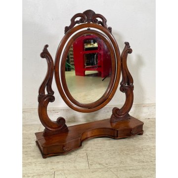 ANTICA PSICHE LEGNO NOCE SPECCHIO BASCULANTE CASSETTO EPOCA '800 BAROCCA OLD