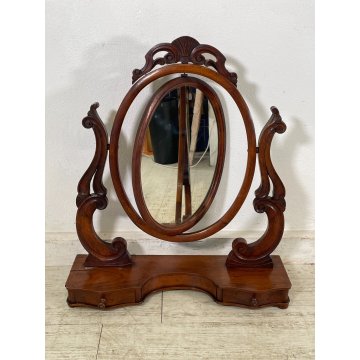 ANTICA PSICHE LEGNO NOCE SPECCHIO BASCULANTE CASSETTO EPOCA '800 BAROCCA OLD