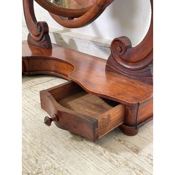 ANTICA PSICHE LEGNO NOCE SPECCHIO BASCULANTE CASSETTO EPOCA '800 BAROCCA OLD