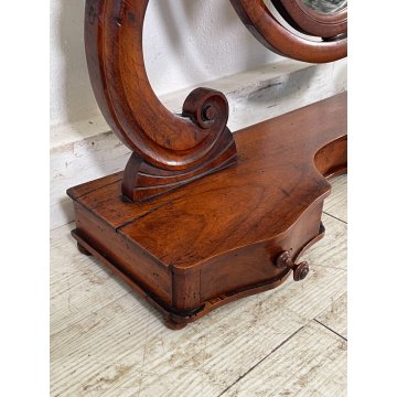 ANTICA PSICHE LEGNO NOCE SPECCHIO BASCULANTE CASSETTO EPOCA '800 BAROCCA OLD