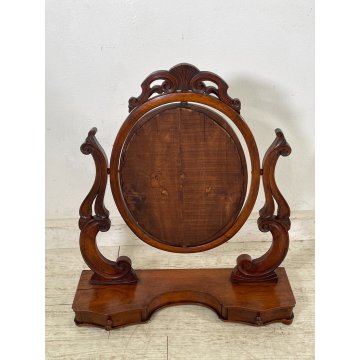 ANTICA PSICHE LEGNO NOCE SPECCHIO BASCULANTE CASSETTO EPOCA '800 BAROCCA OLD