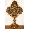 ANTICO GRANDE RELIQUIARIO A OSTENSORIO 14 RELIQUIE h 81 cm LEGNO DORATO '700