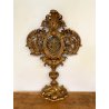 ANTICO GRANDE RELIQUIARIO A OSTENSORIO 14 RELIQUIE h 81 cm LEGNO DORATO '700