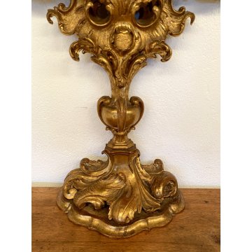 ANTICO GRANDE RELIQUIARIO A OSTENSORIO 14 RELIQUIE h 81 cm LEGNO DORATO '700