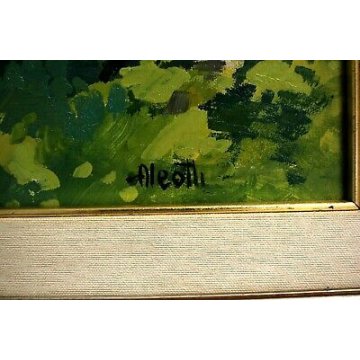 QUADRO DIPINTO PAESAGGIO Aleotti  VEDUTA BELGIRATE CASCINA LAGO MAGGIORE 1981 