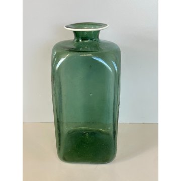 ANTICO VASO BOTTIGLIA VETRO SOFFIATO MURANO VENINI VERDE PORTA FIORI EPOCA 1930