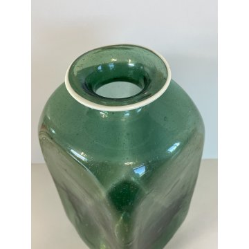 ANTICO VASO BOTTIGLIA VETRO SOFFIATO MURANO VENINI VERDE PORTA FIORI EPOCA 1930