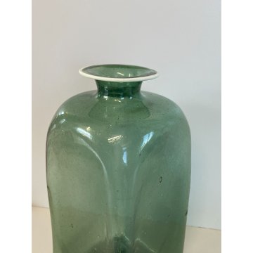 ANTICO VASO BOTTIGLIA VETRO SOFFIATO MURANO VENINI VERDE PORTA FIORI EPOCA 1930