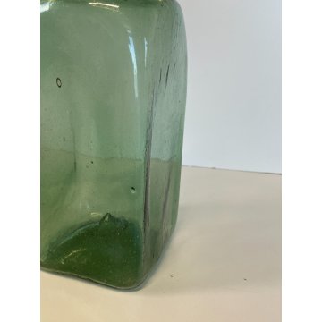 ANTICO VASO BOTTIGLIA VETRO SOFFIATO MURANO VENINI VERDE PORTA FIORI EPOCA 1930