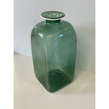 ANTICO VASO BOTTIGLIA VETRO SOFFIATO MURANO VENINI VERDE PORTA FIORI EPOCA 1930