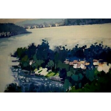 QUADRO DIPINTO PAESAGGIO Aleotti  VEDUTA BELGIRATE CASCINA LAGO MAGGIORE 1981 
