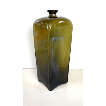 ANTICO VASO BOTTIGLIA VETRO SOFFIATO MURANO VERDE OLIVA PORTA FIORI EPOCA 1930