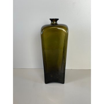 ANTICO VASO BOTTIGLIA VETRO SOFFIATO MURANO VERDE OLIVA PORTA FIORI EPOCA 1930