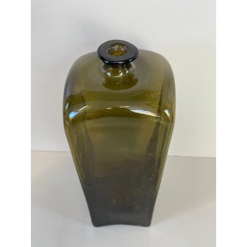 ANTICO VASO BOTTIGLIA VETRO SOFFIATO MURANO VERDE OLIVA PORTA FIORI EPOCA 1930