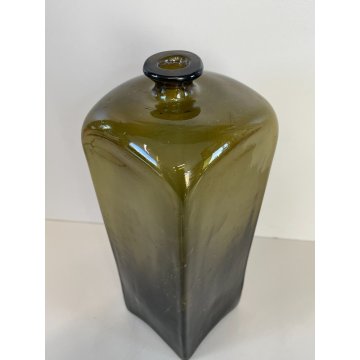 ANTICO VASO BOTTIGLIA VETRO SOFFIATO MURANO VERDE OLIVA PORTA FIORI EPOCA 1930