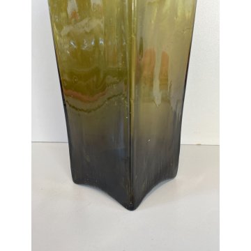 ANTICO VASO BOTTIGLIA VETRO SOFFIATO MURANO VERDE OLIVA PORTA FIORI EPOCA 1930