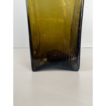 ANTICO VASO BOTTIGLIA VETRO SOFFIATO MURANO VERDE OLIVA PORTA FIORI EPOCA 1930
