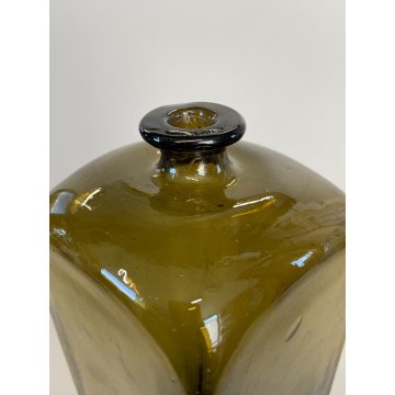 ANTICO VASO BOTTIGLIA VETRO SOFFIATO MURANO VERDE OLIVA PORTA FIORI EPOCA 1930