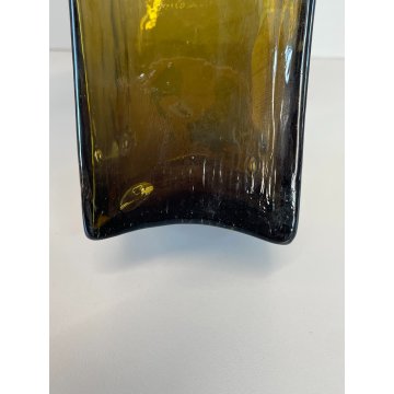 ANTICO VASO BOTTIGLIA VETRO SOFFIATO MURANO VERDE OLIVA PORTA FIORI EPOCA 1930