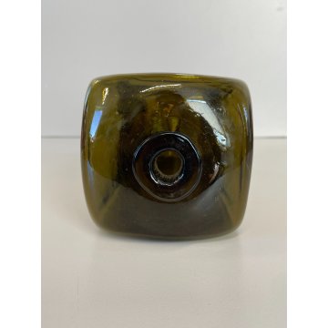 ANTICO VASO BOTTIGLIA VETRO SOFFIATO MURANO VERDE OLIVA PORTA FIORI EPOCA 1930